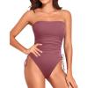 imageYonique Women Strapless One Piece Swimsuit Tummy Control Bandeau Bathing Suit Cheeky SwimwearBlush Red