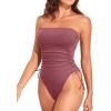 imageYonique Women Strapless One Piece Swimsuit Tummy Control Bandeau Bathing Suit Cheeky SwimwearBlush Red
