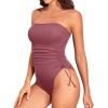 imageYonique Women Strapless One Piece Swimsuit Tummy Control Bandeau Bathing Suit Cheeky SwimwearBlush Red
