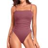 imageYonique Women Strapless One Piece Swimsuit Tummy Control Bandeau Bathing Suit Cheeky SwimwearBlush Red