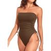 imageYonique Women Strapless One Piece Swimsuit Tummy Control Bandeau Bathing Suit Cheeky SwimwearBrown