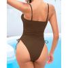 imageYonique Women Strapless One Piece Swimsuit Tummy Control Bandeau Bathing Suit Cheeky SwimwearBrown