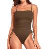 imageYonique Women Strapless One Piece Swimsuit Tummy Control Bandeau Bathing Suit Cheeky SwimwearBrown