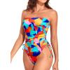 imageYonique Women Strapless One Piece Swimsuit Tummy Control Bandeau Bathing Suit Cheeky SwimwearColor Block