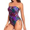 imageYonique Women Strapless One Piece Swimsuit Tummy Control Bandeau Bathing Suit Cheeky SwimwearColor Leopard