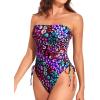imageYonique Women Strapless One Piece Swimsuit Tummy Control Bandeau Bathing Suit Cheeky SwimwearColor Leopard