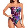 imageYonique Women Strapless One Piece Swimsuit Tummy Control Bandeau Bathing Suit Cheeky SwimwearColor Leopard