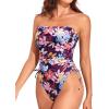 imageYonique Women Strapless One Piece Swimsuit Tummy Control Bandeau Bathing Suit Cheeky SwimwearColorful Leaves