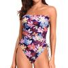 imageYonique Women Strapless One Piece Swimsuit Tummy Control Bandeau Bathing Suit Cheeky SwimwearColorful Leaves