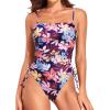 imageYonique Women Strapless One Piece Swimsuit Tummy Control Bandeau Bathing Suit Cheeky SwimwearColorful Leaves