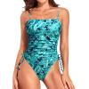imageYonique Women Strapless One Piece Swimsuit Tummy Control Bandeau Bathing Suit Cheeky SwimwearGreen Paisley