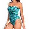 imageYonique Women Strapless One Piece Swimsuit Tummy Control Bandeau Bathing Suit Cheeky SwimwearGreen Paisley