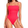 imageYonique Women Strapless One Piece Swimsuit Tummy Control Bandeau Bathing Suit Cheeky SwimwearHot Red