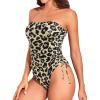 imageYonique Women Strapless One Piece Swimsuit Tummy Control Bandeau Bathing Suit Cheeky SwimwearLeopard