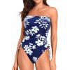 imageYonique Women Strapless One Piece Swimsuit Tummy Control Bandeau Bathing Suit Cheeky SwimwearNavy White Flower