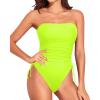 imageYonique Women Strapless One Piece Swimsuit Tummy Control Bandeau Bathing Suit Cheeky SwimwearNeon Yellow