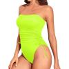 imageYonique Women Strapless One Piece Swimsuit Tummy Control Bandeau Bathing Suit Cheeky SwimwearNeon Yellow