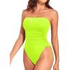 imageYonique Women Strapless One Piece Swimsuit Tummy Control Bandeau Bathing Suit Cheeky SwimwearNeon Yellow