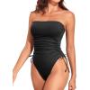 imageYonique Women Strapless One Piece Swimsuit Tummy Control Bandeau Bathing Suit Cheeky SwimwearPure Black
