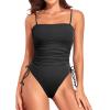 imageYonique Women Strapless One Piece Swimsuit Tummy Control Bandeau Bathing Suit Cheeky SwimwearPure Black