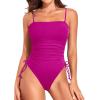 imageYonique Women Strapless One Piece Swimsuit Tummy Control Bandeau Bathing Suit Cheeky SwimwearPurple Pink