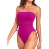 imageYonique Women Strapless One Piece Swimsuit Tummy Control Bandeau Bathing Suit Cheeky SwimwearPurple Pink