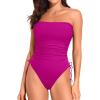 imageYonique Women Strapless One Piece Swimsuit Tummy Control Bandeau Bathing Suit Cheeky SwimwearPurple Pink