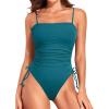 imageYonique Women Strapless One Piece Swimsuit Tummy Control Bandeau Bathing Suit Cheeky SwimwearTeal