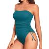 imageYonique Women Strapless One Piece Swimsuit Tummy Control Bandeau Bathing Suit Cheeky SwimwearTeal