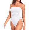 imageYonique Women Strapless One Piece Swimsuit Tummy Control Bandeau Bathing Suit Cheeky SwimwearWhite