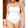 imageYonique Women Strapless One Piece Swimsuit Tummy Control Bandeau Bathing Suit Cheeky SwimwearWhite