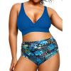 imageYonique Womens Plus Size Bikini High Waisted Swimsuits Two Piece Bathing Suits Tummy Control SwimwearBlue Floral
