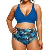 imageYonique Womens Plus Size Bikini High Waisted Swimsuits Two Piece Bathing Suits Tummy Control SwimwearBlue Floral