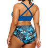 imageYonique Womens Plus Size Bikini High Waisted Swimsuits Two Piece Bathing Suits Tummy Control SwimwearBlue Floral