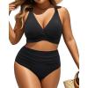 imageWomen Plus Size Two Piece Swimsuit  High Waisted Bikini with Double Straps Tummy Control Bathing Suit 2025 SwimwearBlack