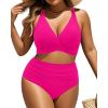 imageWomen Plus Size Two Piece Swimsuit  High Waisted Bikini with Double Straps Tummy Control Bathing Suit 2025 SwimwearHot Pink