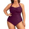 imageYonique Plus Size Bathing Suit for Women One Piece Swimsuit Tummy Control Halter Tops for Women SwimwearPurple