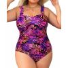 imageYonique Plus Size One Piece Swimsuit for Women Tummy Control Bathing Suit Ruched SwimwearPurple Pink Leaves