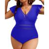 imageYonique Plus Size One Piece Swimsuit for Women Tummy Control Bathing Suit Ruffle Retro SwimwearRoyal Blue