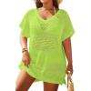 imageYonique Plus Size Swimsuit Cover Up  Crochet Swim Cover Up 2025 Bathing Suit Short Sleeve Beach DressNeon Green