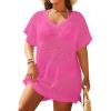 imageYonique Plus Size Swimsuit Cover Up  Crochet Swim Cover Up 2025 Bathing Suit Short Sleeve Beach DressPink