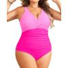 imageYonique Plus Size Swimsuit One Piece Bathing Suits for Women Tummy Control Slimming SwimwearSolid Pink Colorblock