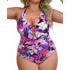 imageYonique Women Plus Size One Piece Swimsuit Tummy Control Bathing Suits Lace up Plunge SwimwearPink Floral1