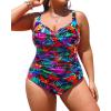 imageYonique Women Plus Size One Piece Swimsuits Tummy Control Bathing Suits Twist Front Ruched SwimwearColorful Leaves