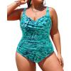 imageYonique Women Plus Size One Piece Swimsuits Tummy Control Bathing Suits Twist Front Ruched SwimwearGreen Paisley