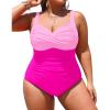 imageYonique Women Plus Size One Piece Swimsuits Tummy Control Bathing Suits Twist Front Ruched SwimwearPink01