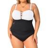 imageYonique Women Plus Size One Piece Swimsuits Tummy Control Bathing Suits Vintage SwimwearBlack and White