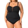 imageYonique Women Plus Size One Piece Swimsuits Tummy Control Bathing Suits Vintage SwimwearBlack01