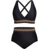 imageYonique Women Plus Size Two Piece Swimsuits High Waisted Bikini Set Tummy Control Bathing Suits Ruffle SwimwearColorblock Black