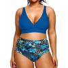 imageYonique Womens Plus Size Bikini High Waisted Swimsuits Two Piece Bathing Suits Tummy Control SwimwearBlue Floral